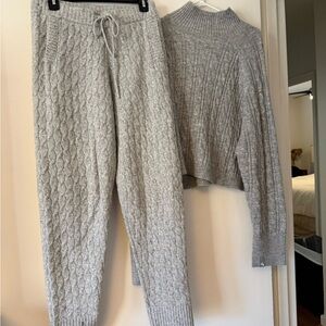 Gray Cable Knit Sweater and Pants Loungewear Set